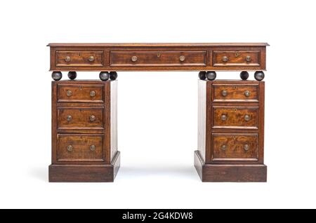 Old renovated desk with drawers and steel balls Stock Photo