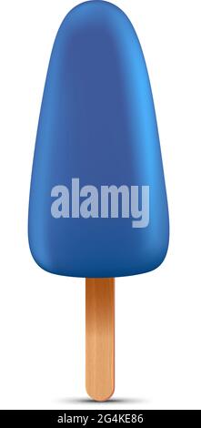 Dark blue berry ice cream with popsicle stick. Realistic vector illustration isolated on white background. Stock Vector