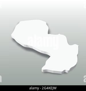Paraguay - white 3D silhouette map of country area with dropped shadow on grey background. Simple flat vector illustration Stock Vector