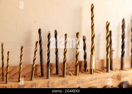 A collection of Metal drill bits Stock Photo