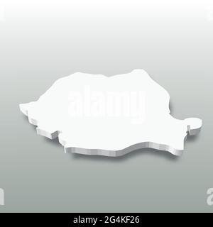Romania - white 3D silhouette map of country area with dropped shadow on grey background. Simple flat vector illustration Stock Vector
