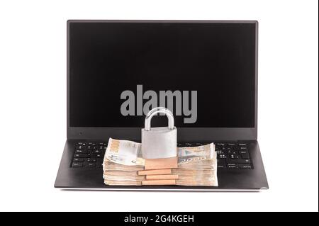 Cyber crime. Internet cyber security concept with a padlock on laptop computer. Ransomware, Malware, Encrypt and Hacking. Data security concept Stock Photo