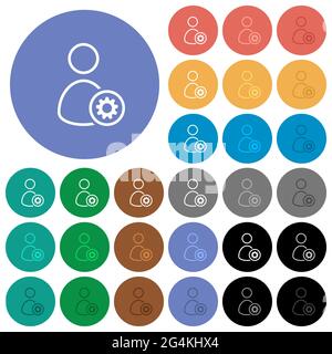 User settings outline multi colored flat icons on round backgrounds. Included white, light and dark icon variations for hover and active status effect Stock Vector