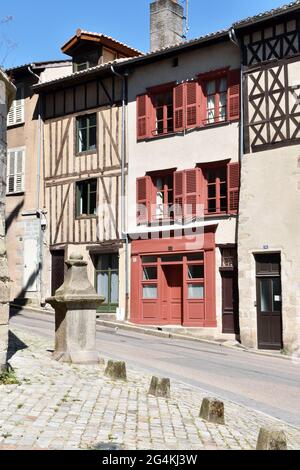 Group of restored timber-framed medieval houses, sixteenth century or earlier, in the quartier immediately around the cathedral Stock Photo