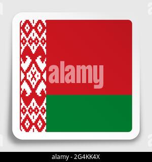 flag republic of Belarus icon on paper square sticker with shadow. Button for mobile application or web. Vector Stock Vector