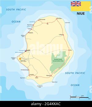 Vector road map of the island Niue in the South Pacific Stock Vector