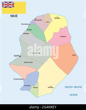 Vector administrative map of the island Niue in the South Pacific Stock Vector