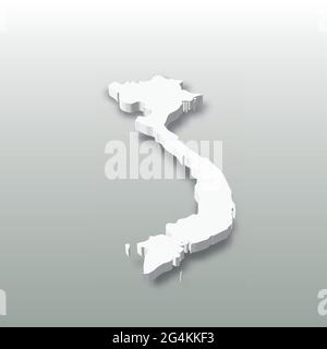 Vietnam - white 3D silhouette map of country area with dropped shadow on grey background. Simple flat vector illustration Stock Vector