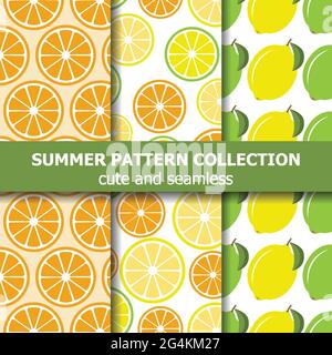 Juicy pattern collection with lemons and oranges. Summer banner. Vector Stock Vector