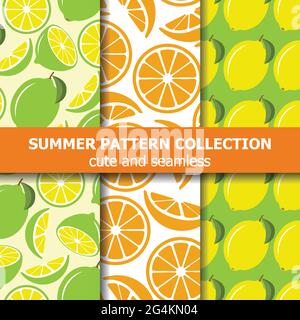 Fresh pattern collection with lemons and oranges. Summer banner. Vector Stock Vector