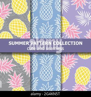 Tropical pattern collection with pineapples. Summer banner. Vector Stock Vector