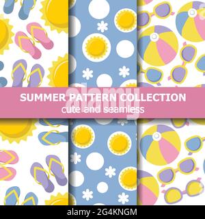 Summer pattern collection with beach theme. Summer banner. Vector Stock Vector