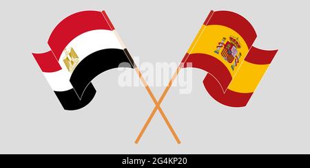 Crossed and waving flags of Egypt and Spain. Vector illustration Stock Vector