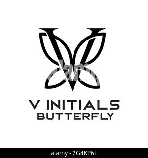 V initials with butterfly logo exclusive design inspiration Stock Vector