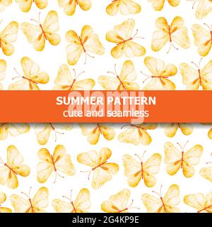 Watercolor pattern with yellow butterflie. Summer banner. Vector Stock Vector