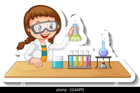 Sticker design with scientist doing experiment illustration Stock ...