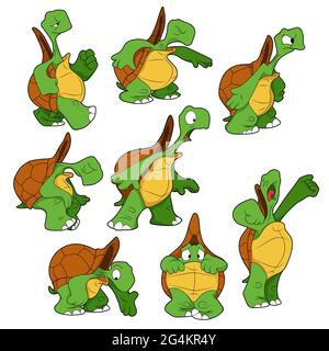 Cartoon character. Set of turtles with different emotions. Isolated on white background. Animal theme. Vector illustration. Stock Vector