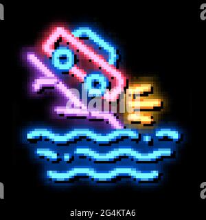 cliff flying car neon glow icon illustration Stock Vector