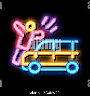 pedestrian hit by car neon glow icon illustration Stock Vector
