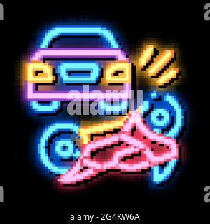 motorcycle hit by car neon glow icon illustration Stock Vector