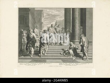 Petrus and Johannes heal a paralyzed at the temple gate. At the temple ...