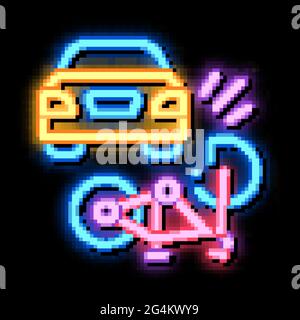 bike and car accident neon glow icon illustration Stock Vector