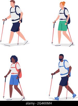 Hikers semi flat color vector character set Stock Vector