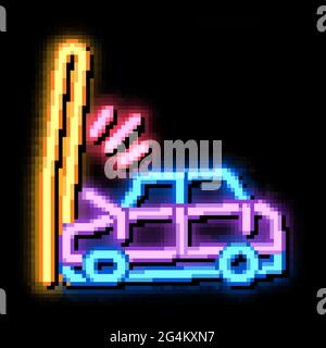 plunging car into pole neon glow icon illustration Stock Vector