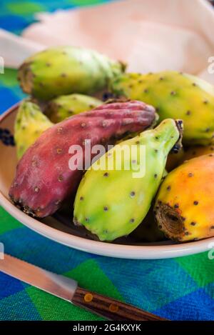 prickly pears on ceramic plate Stock Photo