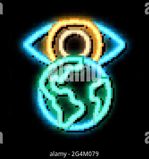 see world with your own eyes neon glow icon illustration Stock Vector