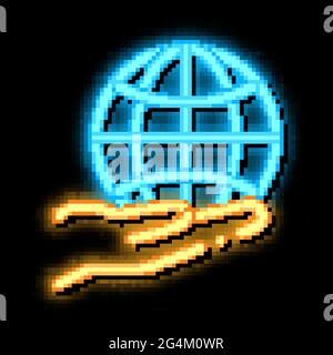 planet in our hands neon glow icon illustration Stock Vector