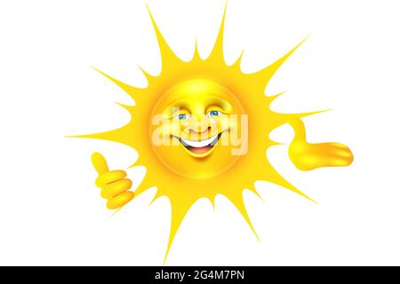 Smiling cartoon mascot sun with thumbs up gesture Stock Vector