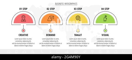 Minimal line infographics. Vector business concept of 4 steps by step, options, labels. Flat template with two ways for chart, diagram, flowchart Stock Vector