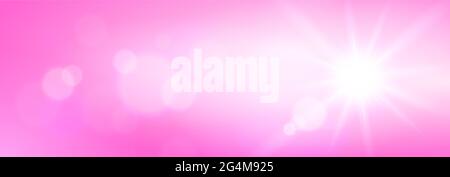 Pink Bokeh lights background with radiating sun Stock Vector