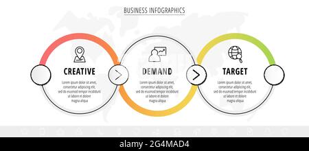 Business vector infographics with three line circles. Timeline visualization with 3 steps for diagram, flowchart, banner, presentations, web, content Stock Vector