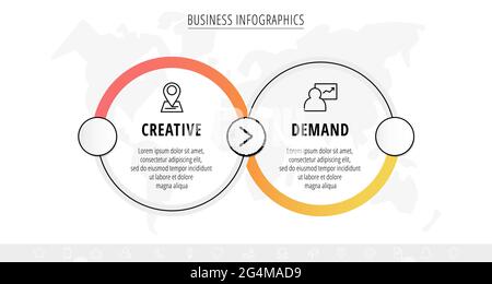 Business vector infographics with two line circles. Timeline visualization with 2 steps for diagram, flowchart, banner, presentations, web, content Stock Vector