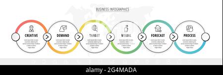 Business vector infographics with 6line circles. Timeline visualization with six steps for diagram, flowchart, banner, presentations, web, content Stock Vector