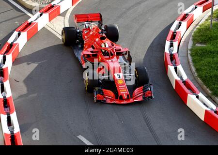 Top view Ferrari's Formula 1 on the city circuit, during the F1 Milan Festival, 2018, in Milan. Stock Photo