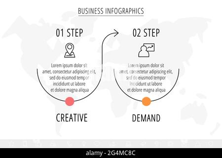 Vector minimal line infographics with arrows. Business concept 2 steps by step, options, labels. Flat template with two ways for chart, diagram Stock Vector