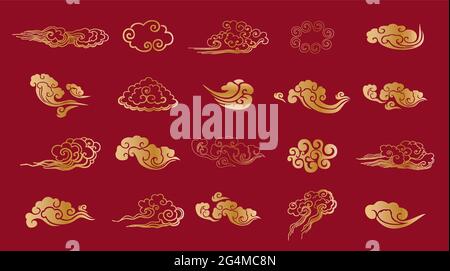 Chinese or japanese or asian cloud set as decoration elements. Stock Vector
