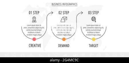 Vector minimal line infographics with arrows. Business concept 3 steps by step, options, labels. Flat template with three ways for chart, diagram Stock Vector