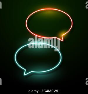 Neon speech bubble in red and green color set of 2 Stock Vector