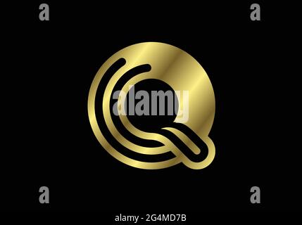 Golden capital letter Q. Graphic alphabet symbol for logo, Poster, Invitation. vector illustration Stock Vector