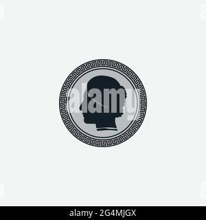 Ancient Greek Figure Philosopher Laurel Wreath Coin Medal Medallion logo design Stock Vector