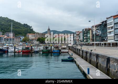 The boats in the maritime port of the Lekeitio municipality, Bay of Biscay in the Cantabrian Sea. Basque Country Stock Photo