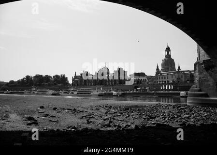 View of Dresden from the banks of the Elbe river, Dresden, Germany Stock Photo