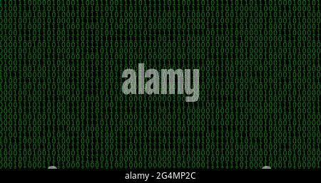 Mosaic of green zeros and ones on a black background. Abstract computer texture or background with binary numbers. Stock Photo