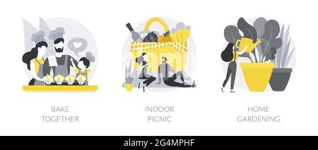Family fun during quarantine abstract concept vector illustrations. Stock Vector