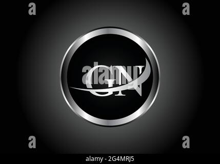 silver letter GN metal combination alphabet logo icon design with grey color on Black and white gradient design for a company or business Stock Vector
