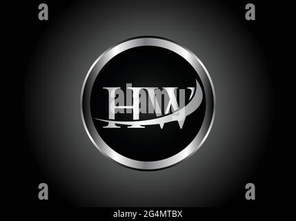silver letter HW metal combination alphabet logo icon design with grey color on Black and white gradient design for a company or business Stock Vector